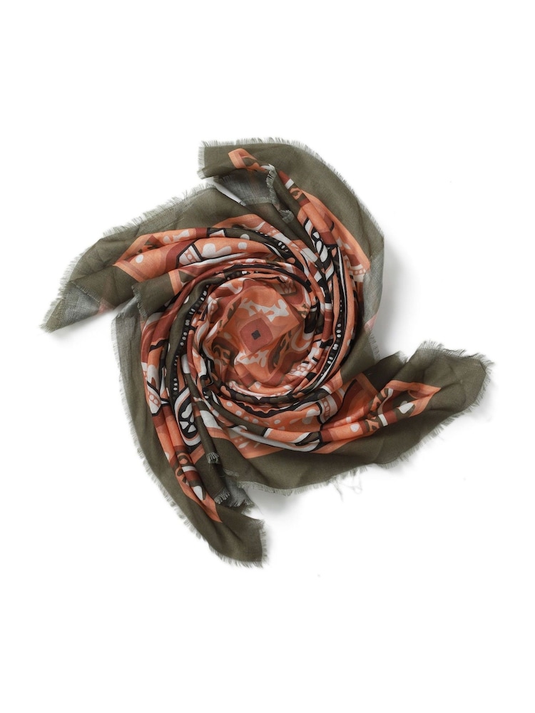Aela Orange Paisley Frayed Edge Scarf - Image 2 of 3