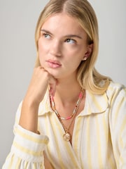 Aela Pink Natural Stone Multirow Chain Necklace - Image 1 of 3