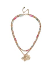 Aela Pink Natural Stone Multirow Chain Necklace - Image 2 of 3