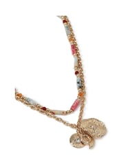 Aela Pink Natural Stone Multirow Chain Necklace - Image 3 of 3