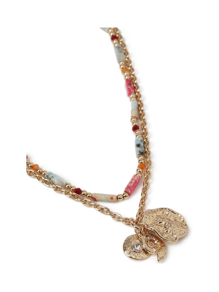 Aela Pink Natural Stone Multirow Chain Necklace - Image 3 of 3 Aela Pink Natural Stone Multirow Chain Necklace - Image 3 of 3