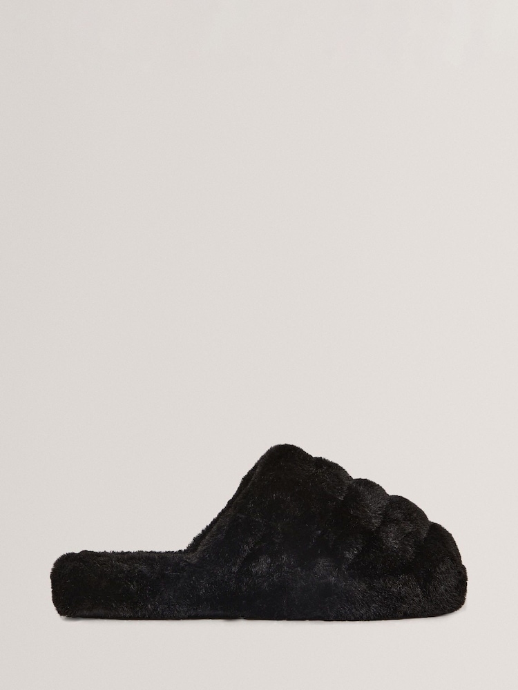 Ted Baker Black Lopsey - Faux Fur Mule Slippers - Image 1 of 4