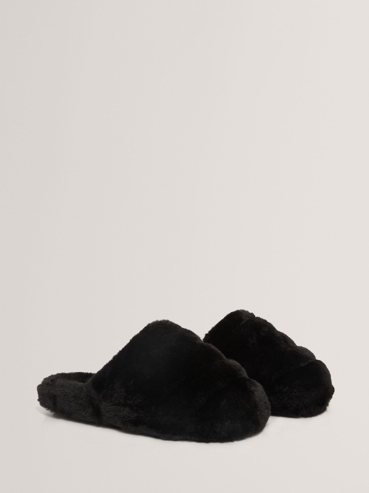Ted Baker Black Lopsey - Faux Fur Mule Slippers - Image 2 of 4