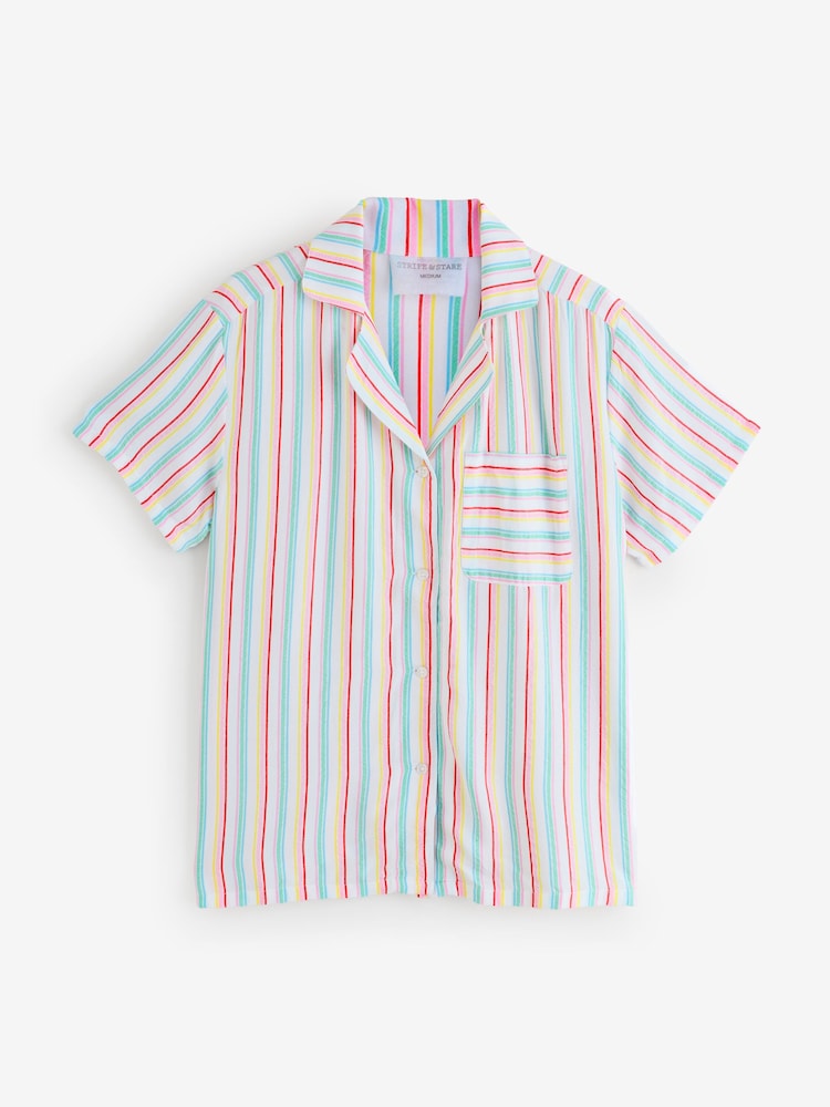 Stripe & Stare Pink Seersucker Short Sleeve Pyjamas Top - Image 1 of 1