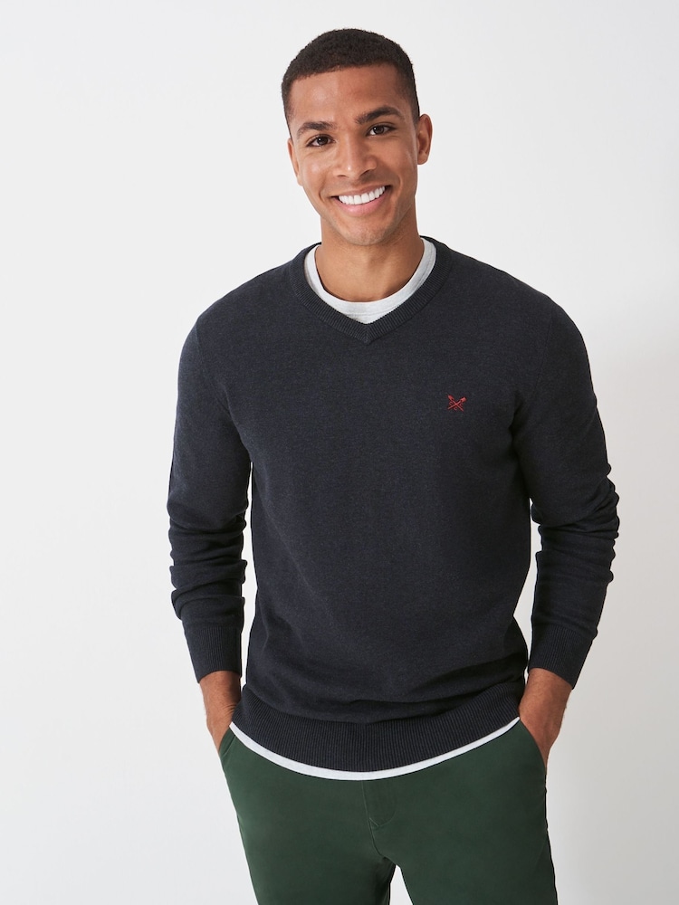 Crew Clothing Company Grey V-Neck Jumper - Image 1 of 5 Crew Clothing Company Grey V-Neck Jumper - Image 1 of 5