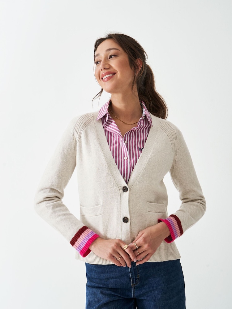 Crew Clothing Company Grey Harmony Relaxed V-Neck Cardigan - Image 1 of 5 Crew Clothing Company Grey Harmony Relaxed V-Neck Cardigan - Image 1 of 5
