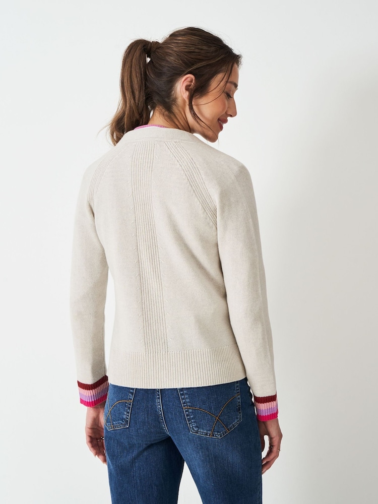 Crew Clothing Company Grey Harmony Relaxed V-Neck Cardigan - Image 2 of 5 Crew Clothing Company Grey Harmony Relaxed V-Neck Cardigan - Image 2 of 5