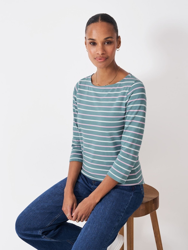 Crew Clothing Company Green Essential Breton T-Shirt - Image 1 of 5 Crew Clothing Company Green Essential Breton T-Shirt - Image 1 of 5
