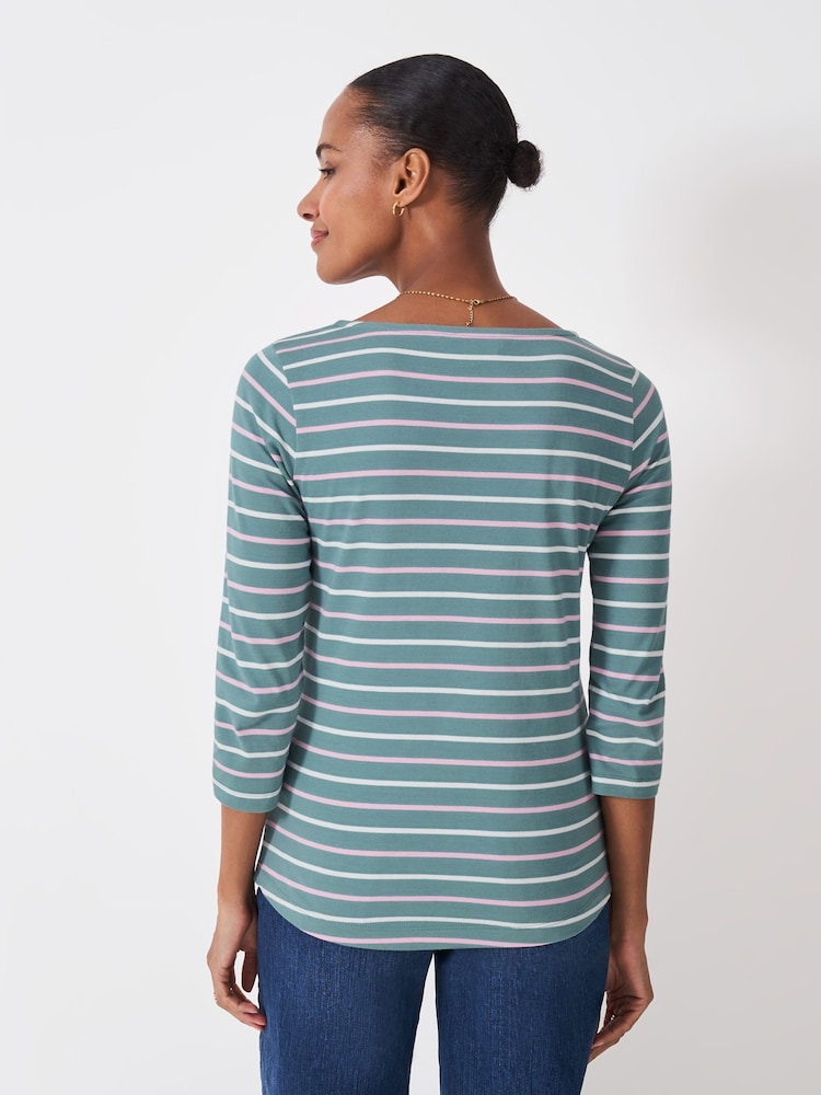 Crew Clothing Company Green Essential Breton T-Shirt - Image 2 of 5 Crew Clothing Company Green Essential Breton T-Shirt - Image 2 of 5