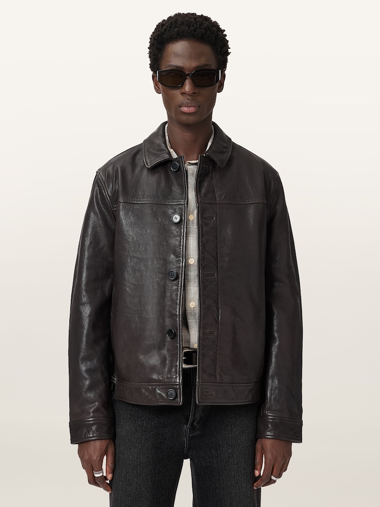 AllSaints Brown Nates Jacket - Image 1 of 7