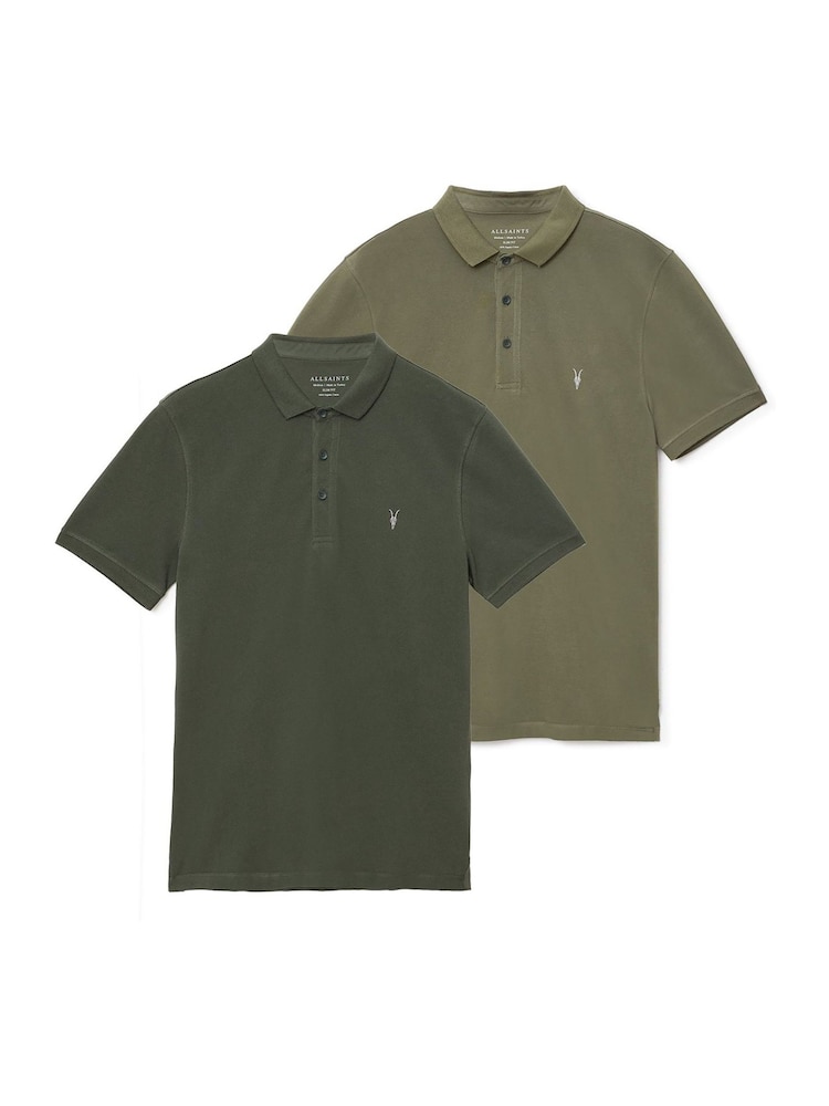 AllSaints Green Light Reform Short Sleeve Polo Shirts 2 Pack - Image 1 of 8