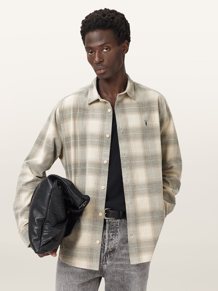 AllSaints Cream Yuki Long Sleeve Shirt - Image 1 of 9