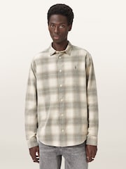 AllSaints Cream Yuki Long Sleeve Shirt - Image 2 of 9