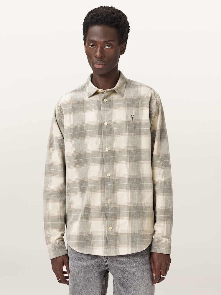 AllSaints Cream Yuki Long Sleeve Shirt - Image 2 of 9