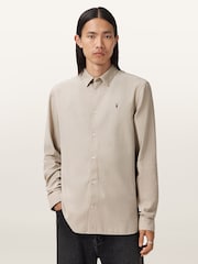 AllSaints Grey Birchwood Long Sleeve Shirt - Image 1 of 8