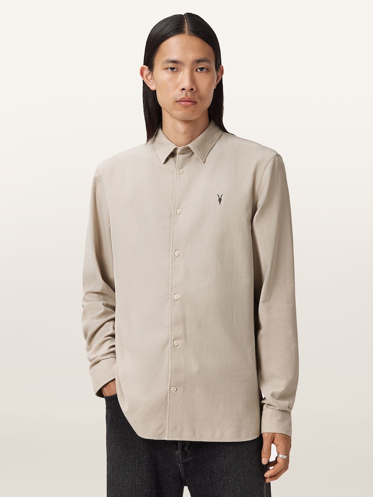 AllSaints Grey Birchwood Long Sleeve Shirt - Image 1 of 8