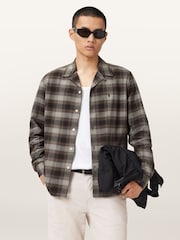 AllSaints Brown Iniko Long Sleeve Shirt - Image 1 of 9