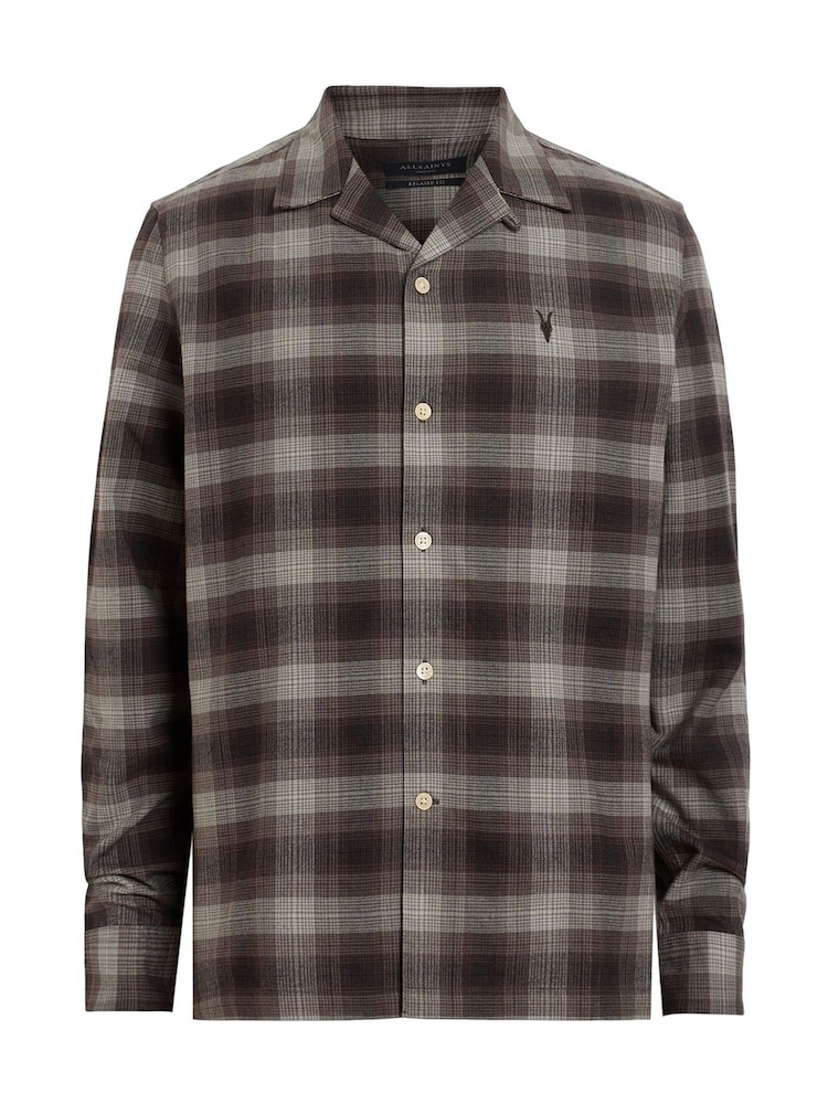 AllSaints Brown Iniko Long Sleeve Shirt - Image 9 of 9