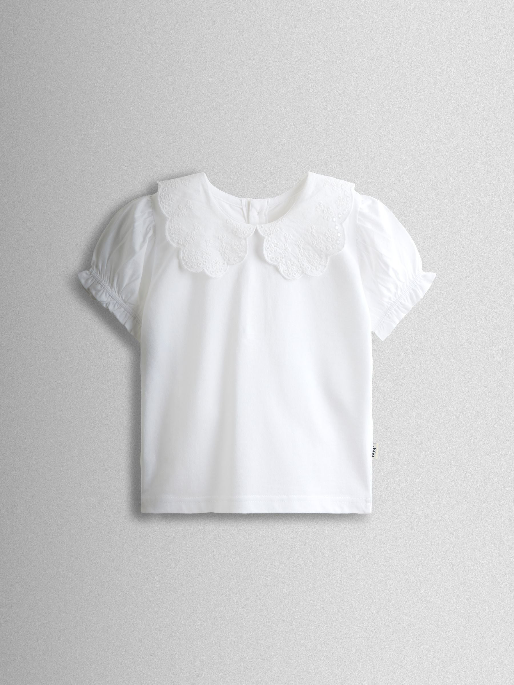 Jojo Maman Bébé White Pure Broderie Collar T-Shirt