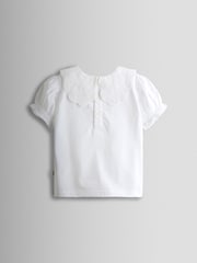 JoJo Maman Bébé Pure White Broderie Collar T-Shirt - Image 2 of 4