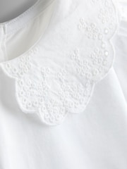 JoJo Maman Bébé Pure White Broderie Collar T-Shirt - Image 3 of 4