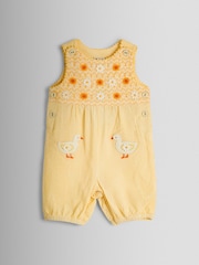 JoJo Maman Bébé Yellow Duck Appliqué Pocket Smocked Dungarees - Image 1 of 4