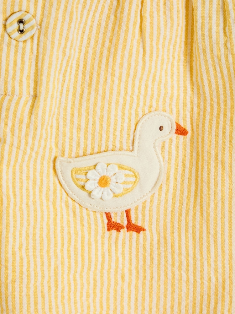 JoJo Maman Bébé Yellow Duck Appliqué Pocket Smocked Dungarees - Image 4 of 4