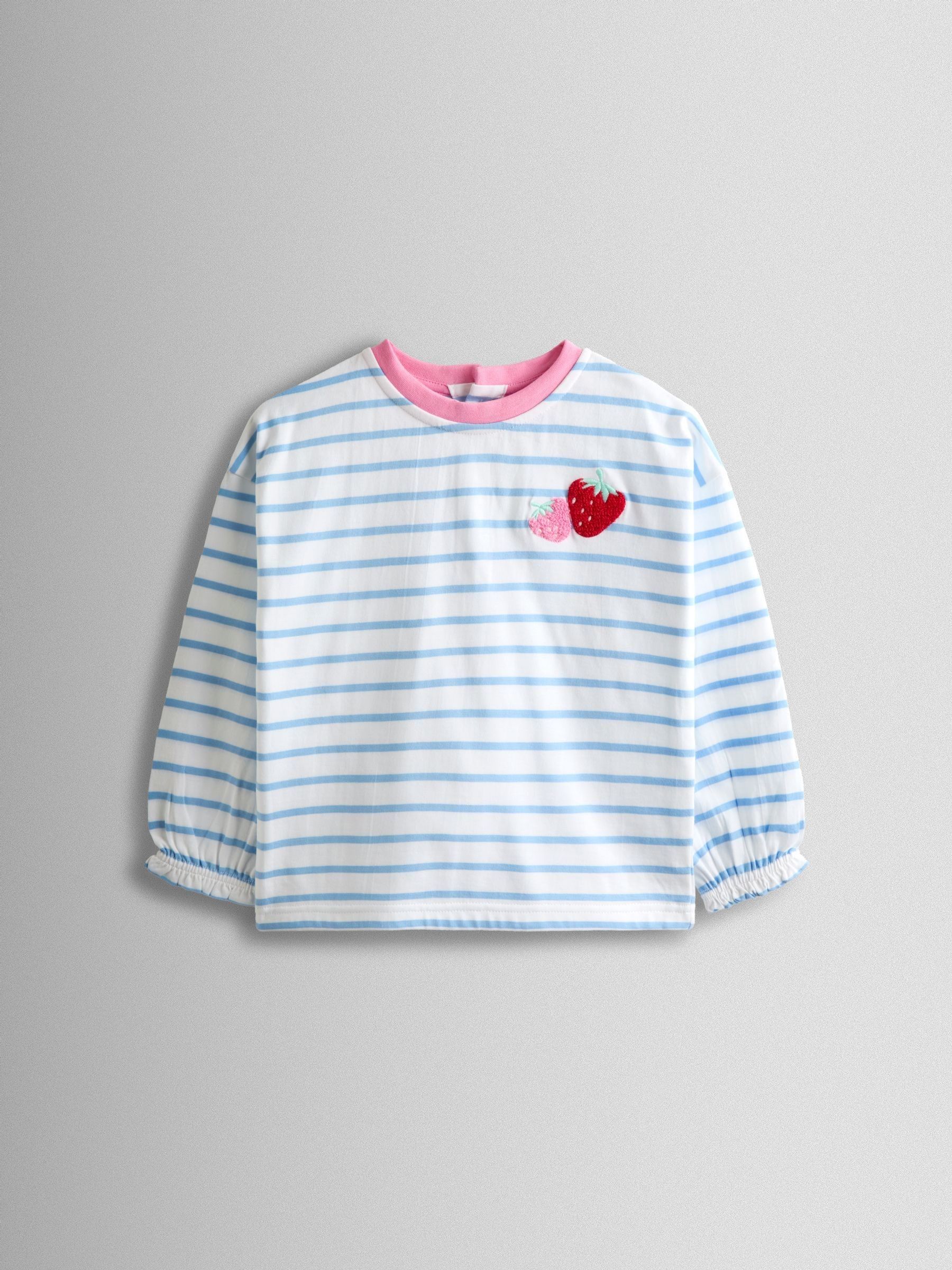 Jojo Maman Bébé Blue Cornflower Strawberry Appliqué Stripe Top