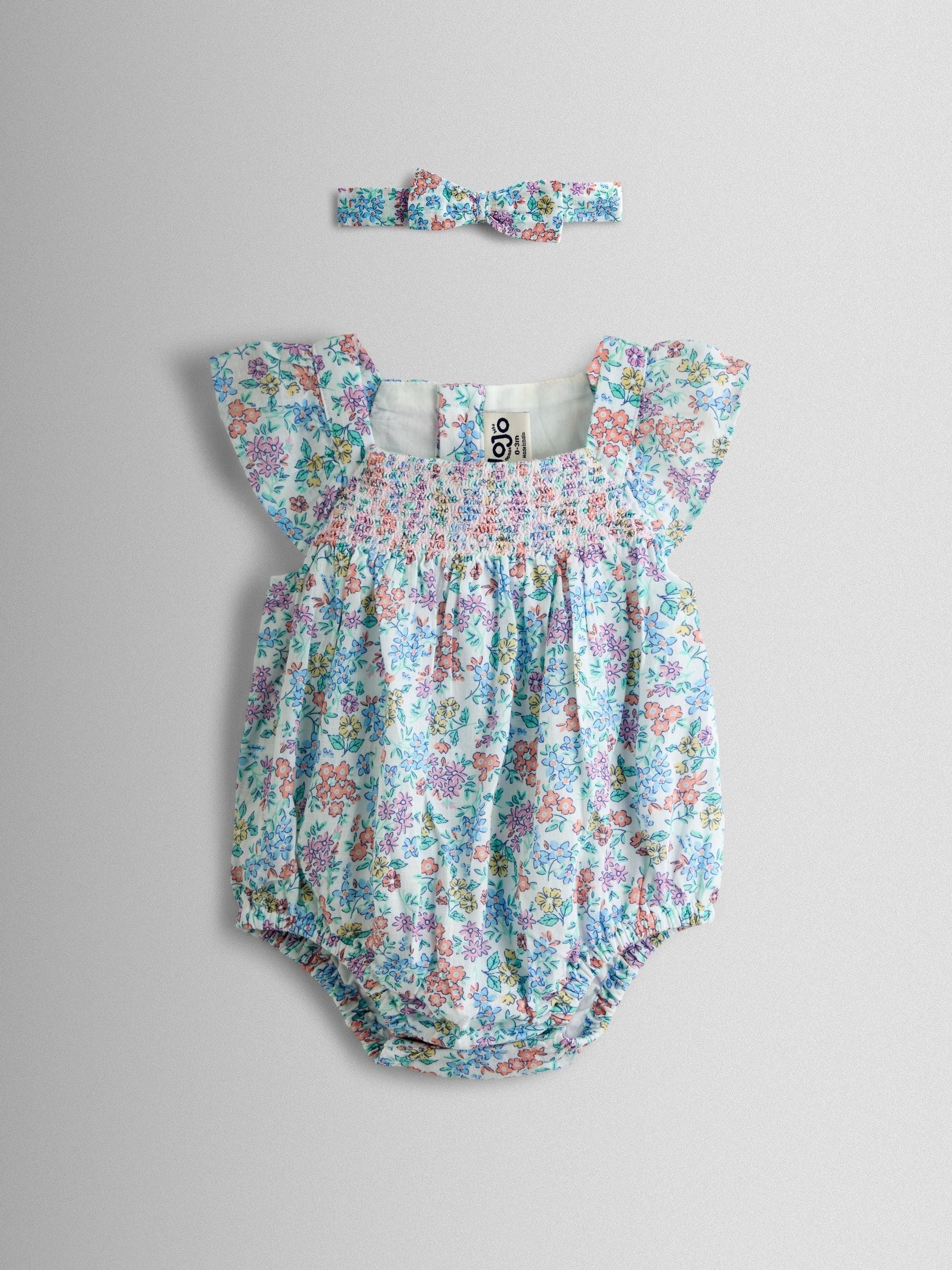 Buy JoJo Maman Bébé Cream Floral Smocked Bubble Romper and