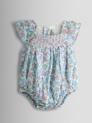 JoJo Maman Bébé Cream Floral Smocked Bubble Romper and Headband Set - Image 2 of 5