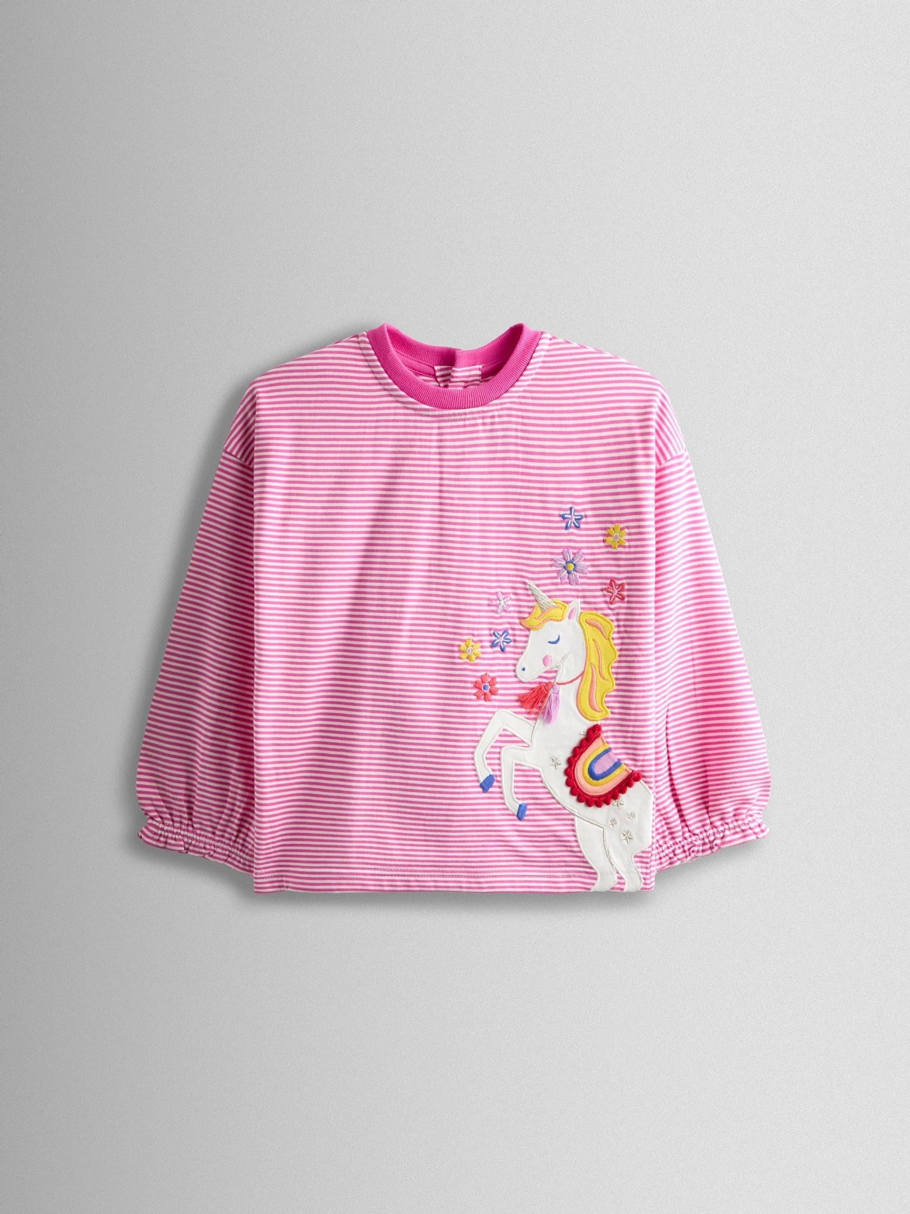 Jojo Maman Bébé Pink Unicorn Appliqué Stripe Top
