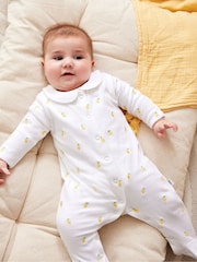 JoJo Maman Bébé White Lemon Cotton Footed Embroidered Sleepsuit - Image 1 of 5