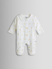 JoJo Maman Bébé White Lemon Cotton Footed Embroidered Sleepsuit - Image 2 of 5