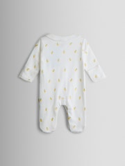 JoJo Maman Bébé White Lemon Cotton Footed Embroidered Sleepsuit - Image 3 of 5