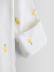 JoJo Maman Bébé White Lemon Cotton Footed Embroidered Sleepsuit - Image 4 of 5