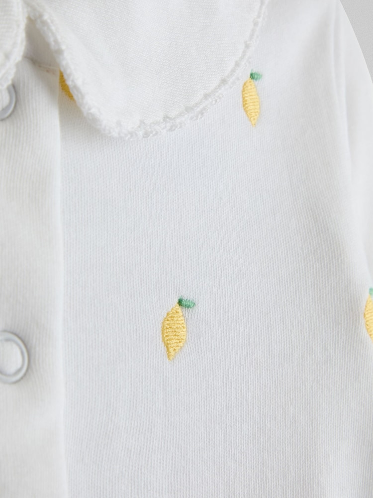 JoJo Maman Bébé White Lemon Cotton Footed Embroidered Sleepsuit - Image 5 of 5
