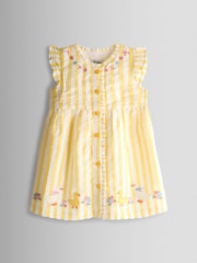 JoJo Maman Bébé Yellow Duck Appliqué Button Front Dress & Hat Set - Image 2 of 9