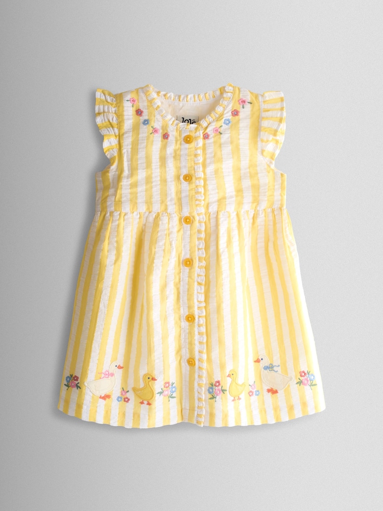 JoJo Maman Bébé Yellow Duck Appliqué Button Front Dress & Hat Set - Image 2 of 9