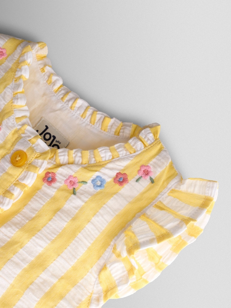 JoJo Maman Bébé Yellow Duck Appliqué Button Front Dress & Hat Set - Image 9 of 9