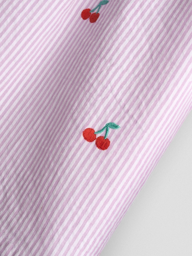 JoJo Maman Bébé Lilac Purple Cherry Embroidered Stripe Dress & Hat Set - Image 10 of 10 JoJo Maman Bébé Lilac Purple Cherry Embroidered Stripe Dress & Hat Set - Image 10 of 10