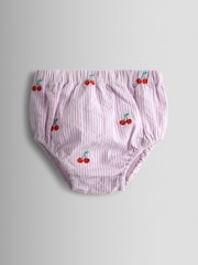 JoJo Maman Bébé Lilac Purple Cherry Embroidered Stripe Dress & Hat Set - Image 4 of 9