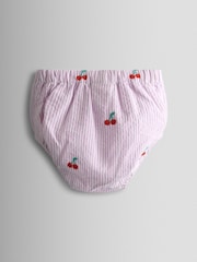 JoJo Maman Bébé Lilac Purple Cherry Embroidered Stripe Dress & Hat Set - Image 5 of 9