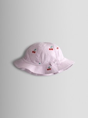 JoJo Maman Bébé Lilac Purple Cherry Embroidered Stripe Dress & Hat Set - Image 6 of 9