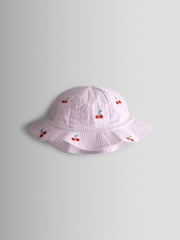 JoJo Maman Bébé Lilac Purple Cherry Embroidered Stripe Dress & Hat Set - Image 7 of 9