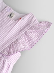 JoJo Maman Bébé Lilac Purple Cherry Embroidered Stripe Dress & Hat Set - Image 8 of 9