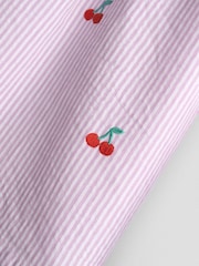 JoJo Maman Bébé Lilac Purple Cherry Embroidered Stripe Dress & Hat Set - Image 9 of 9