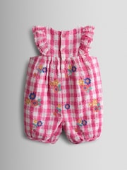 JoJo Maman Bébé Mid Pink Frill Shoulder Embroidered Romper - Image 2 of 4
