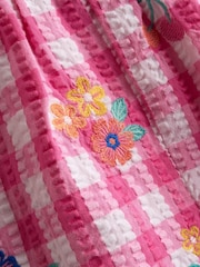 JoJo Maman Bébé Mid Pink Frill Shoulder Embroidered Romper - Image 4 of 4