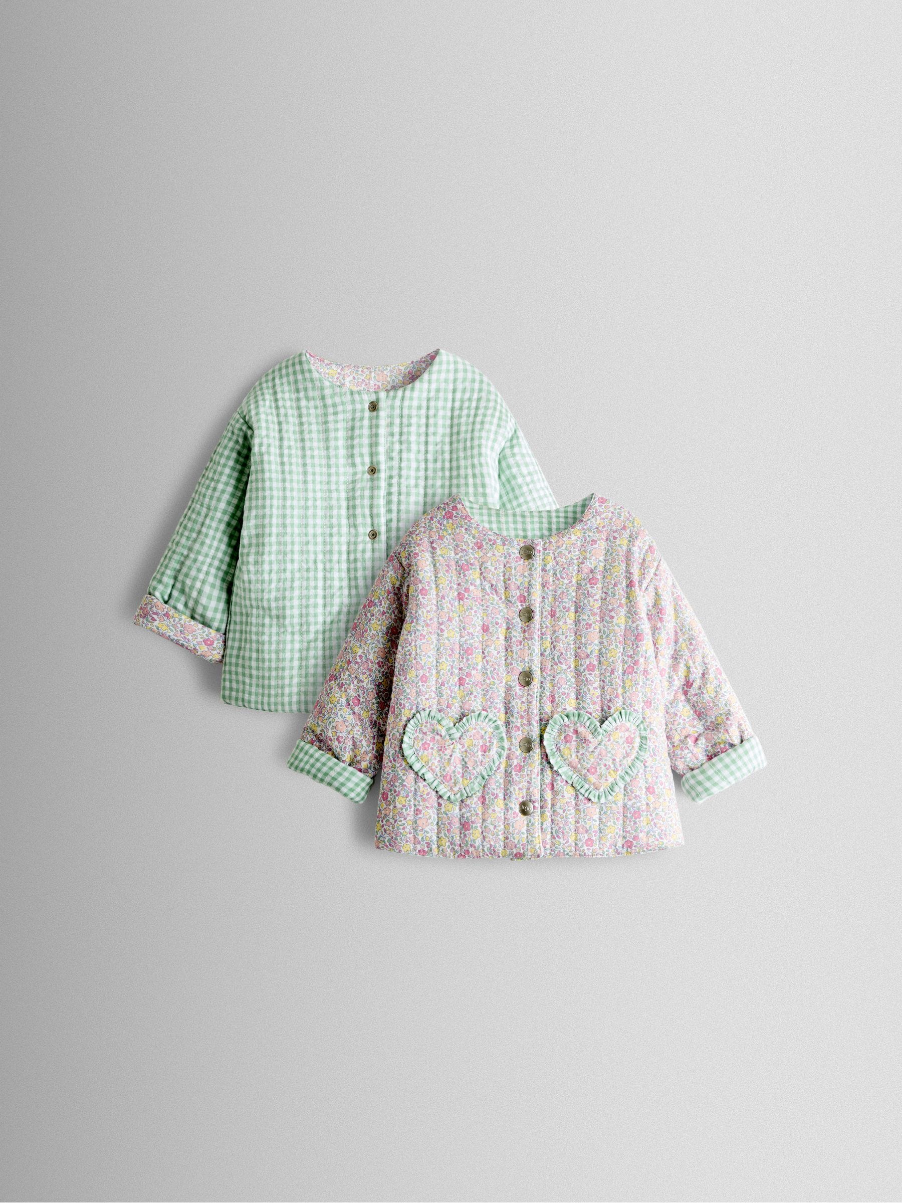 Mid Pink Ditsy Floral Heart Pocket Quilted Jacket