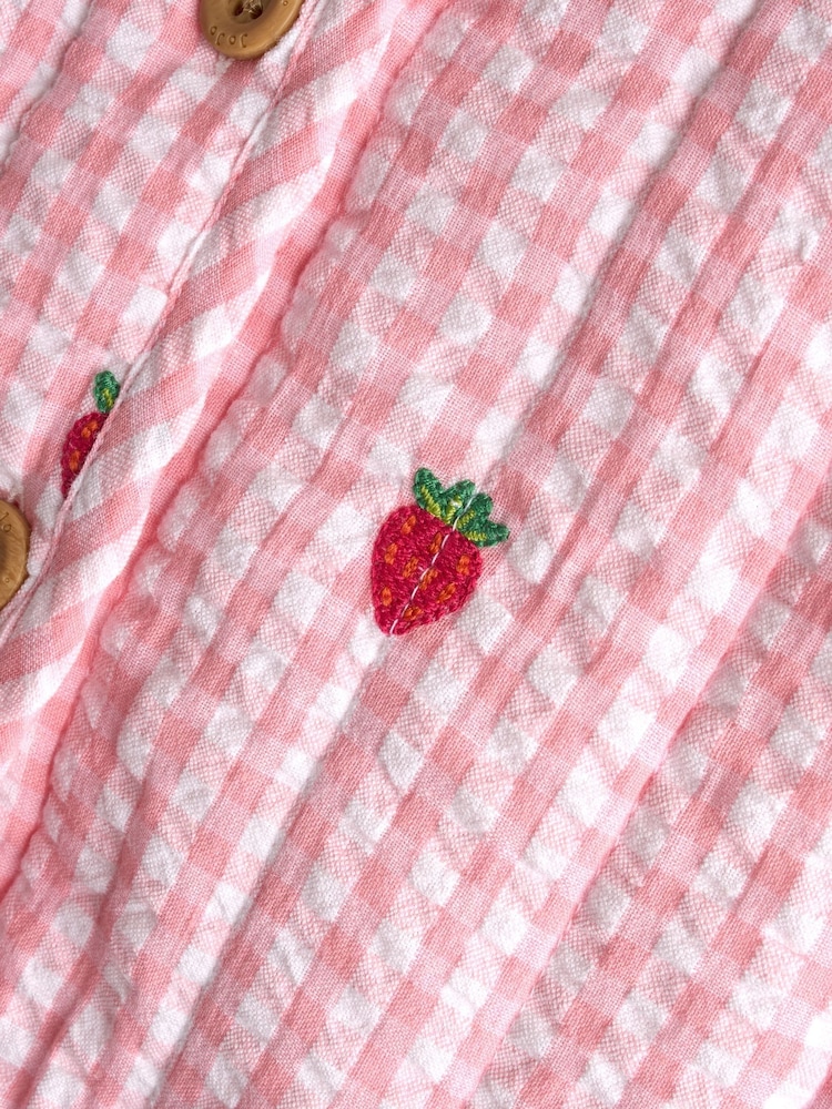 JoJo Maman Bébé Pink Strawberry Embroidered Gingham Quilted Jacket - Image 4 of 4